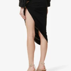 Jacquemus La Jupe Pero Bead-embellished Stretch-woven Midi Skirt -Outlet Pique Style Store R04107873 BLACK ALT03