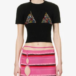 Jacquemus La Maille Bikini Slim-fit Embroidered Cotton-blend Knitted Top -Outlet Pique Style Store R04107880 BLACK ALT02