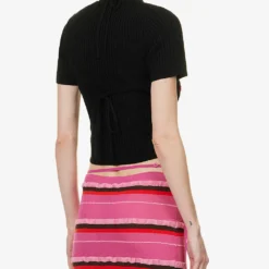 Jacquemus La Maille Bikini Slim-fit Embroidered Cotton-blend Knitted Top -Outlet Pique Style Store R04107880 BLACK ALT03