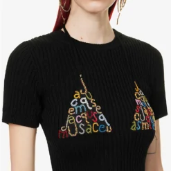 Jacquemus La Maille Bikini Slim-fit Embroidered Cotton-blend Knitted Top -Outlet Pique Style Store R04107880 BLACK ALT04