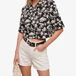Maje Swirl-patch High-rise Denim Shorts -Outlet Pique Style Store R04109081 BLANC ALT02