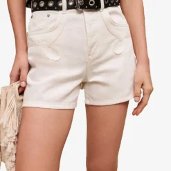 Maje Swirl-patch High-rise Denim Shorts -Outlet Pique Style Store R04109081 BLANC ALT04