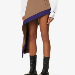 Sacai Asymmetric Contrast-trim Mini Skirt -Outlet Pique Style Store R04110187 BEIGE ALT02