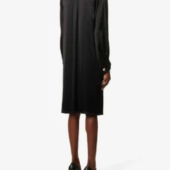 Loewe Knotted Logo-embroidered Satin Maxi Dress -Outlet Pique Style Store R04110371 BLACK ALT03