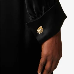 Loewe Knotted Logo-embroidered Satin Maxi Dress -Outlet Pique Style Store R04110371 BLACK ALT05