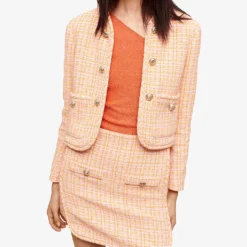 Maje Jilandra Side-split Tweed Mini Skirt -Outlet Pique Style Store R04110657 JAUNESORANGES ALT02