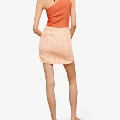Maje Jilandra Side-split Tweed Mini Skirt -Outlet Pique Style Store R04110657 JAUNESORANGES ALT03