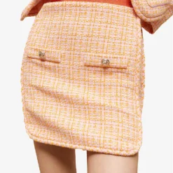 Maje Jilandra Side-split Tweed Mini Skirt -Outlet Pique Style Store R04110657 JAUNESORANGES ALT04