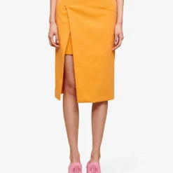 Maje Asymmetric-wrap Stretch-cotton Midi Skirt 7 Maje Asymmetric-wrap Stretch-cotton Midi Skirt -Outlet Pique Style Store R04110659 JAUNESORANGES ALT02