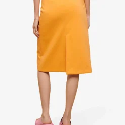 Maje Asymmetric-wrap Stretch-cotton Midi Skirt 8 Maje Asymmetric-wrap Stretch-cotton Midi Skirt -Outlet Pique Style Store R04110659 JAUNESORANGES ALT03