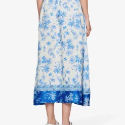 Sandro Albertville Floral-print Linen-blend Midi Skirt 8 Sandro Albertville Floral-print Linen-blend Midi Skirt -Outlet Pique Style Store R04111314 BLEUS ALT03