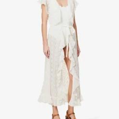 Melissa Odabash Brianna Frilled-trim Woven Midi Dress -Outlet Pique Style Store R04111502 WHITE ALT02