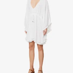 Melissa Odabash Isabelle Scalloped-trim Relaxed-fit Woven Cover-up -Outlet Pique Style Store R04111513 WHITEWHITE ALT02