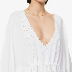 Melissa Odabash Isabelle Scalloped-trim Relaxed-fit Woven Cover-up -Outlet Pique Style Store R04111513 WHITEWHITE ALT04