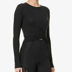 Cover Wrap-front Stretch-jersey Top -Outlet Pique Style Store R04116823 BLACK ALT02