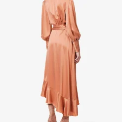 Zimmermann Plunge-neck Wrap-over Silk Midi Dress -Outlet Pique Style Store R04116875 BLUSH ALT03