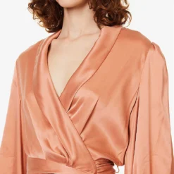 Zimmermann Plunge-neck Wrap-over Silk Midi Dress -Outlet Pique Style Store R04116875 BLUSH ALT04