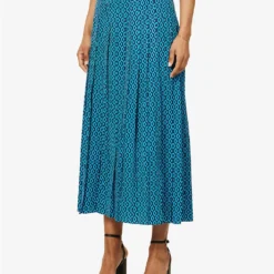 ME AND EM Geometric-print Woven Maxi Skirt 8 ME AND EM Geometric-print Woven Maxi Skirt -Outlet Pique Style Store R04117213 NAVYTURQUOISE ALT02