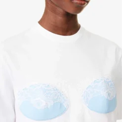 Christopher Kane Lace-trim Organic-cotton T-shirt 9 Christopher Kane Lace-trim Organic-cotton T-shirt -Outlet Pique Style Store R04118392 WHITEBLUE ALT04