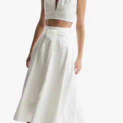 Reiss Rebecca Asymmetric-hem Stretch-cotton Midi Skirt -Outlet Pique Style Store R04118950 WHITE ALT02