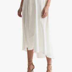 Reiss Rebecca Asymmetric-hem Stretch-cotton Midi Skirt -Outlet Pique Style Store R04118950 WHITE ALT04