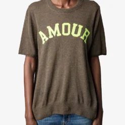 Zadig & Voltaire Ida Amour-slogan Cashmere T-shirt -Outlet Pique Style Store R04119653 KAKI ALT02