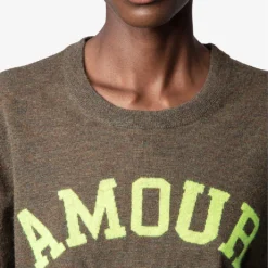 Zadig & Voltaire Ida Amour-slogan Cashmere T-shirt -Outlet Pique Style Store R04119653 KAKI ALT04