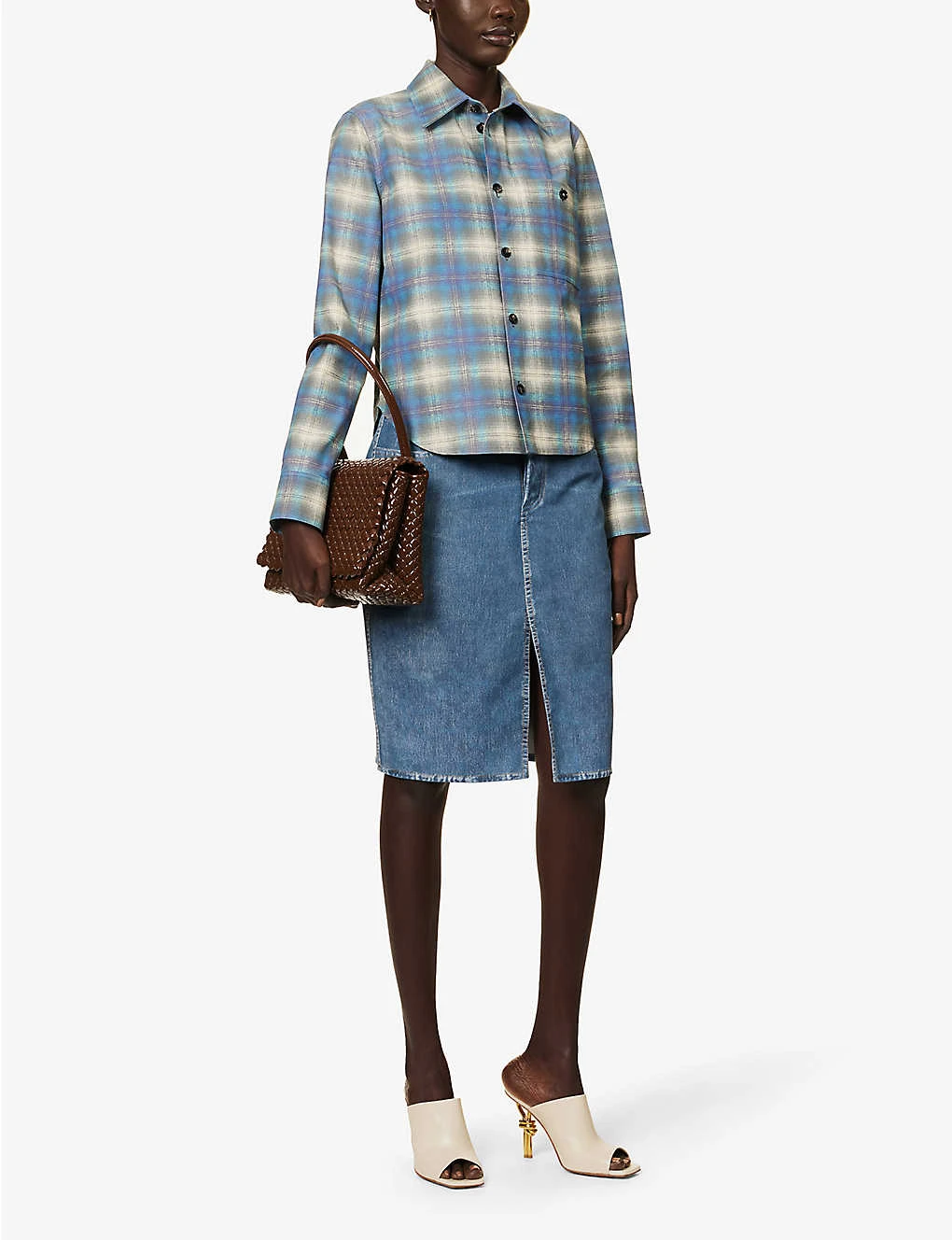 Bottega Veneta Denim-printed Front-split Leather Midi Skirt 2 Bottega Veneta Denim-printed Front-split Leather Midi Skirt - Image 2