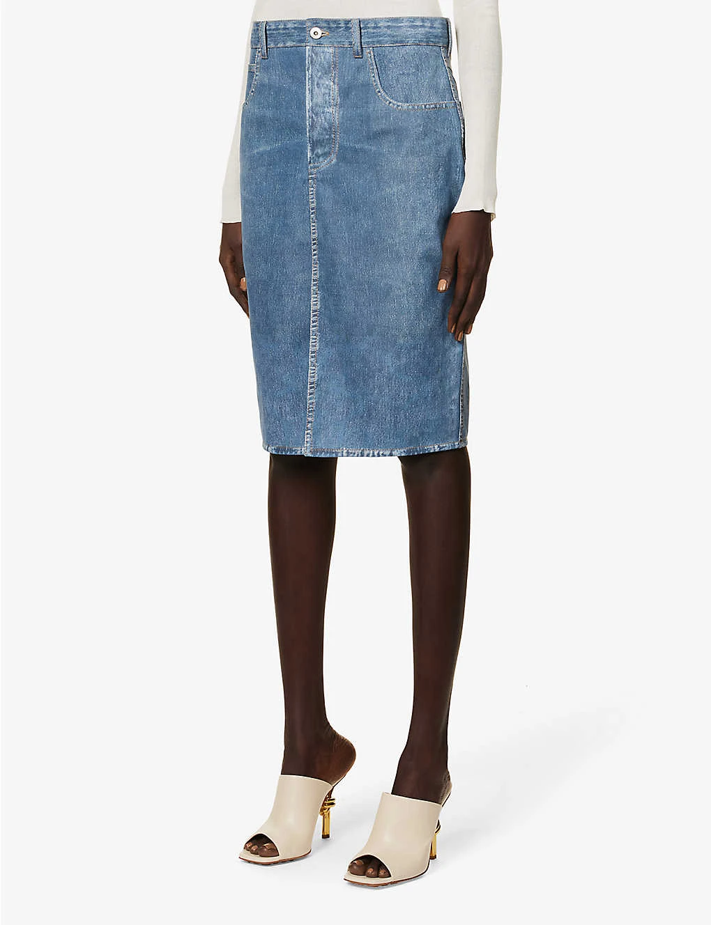 Bottega Veneta Denim-printed Front-split Leather Midi Skirt 3 Bottega Veneta Denim-printed Front-split Leather Midi Skirt - Image 3