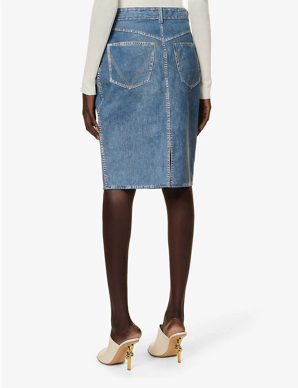 Bottega Veneta Denim-printed Front-split Leather Midi Skirt 4 Bottega Veneta Denim-printed Front-split Leather Midi Skirt - Image 4