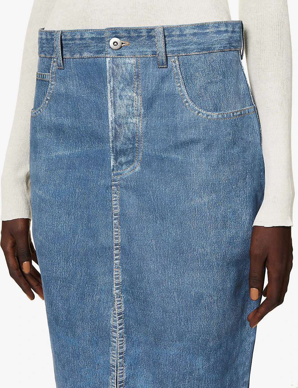 Bottega Veneta Denim-printed Front-split Leather Midi Skirt 5 Bottega Veneta Denim-printed Front-split Leather Midi Skirt - Image 5