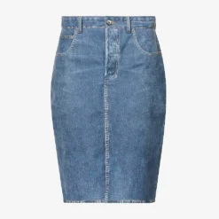 Bottega Veneta Denim-printed Front-split Leather Midi Skirt