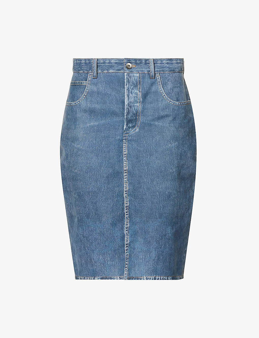 Bottega Veneta Denim-printed Front-split Leather Midi Skirt 1 Bottega Veneta Denim-printed Front-split Leather Midi Skirt