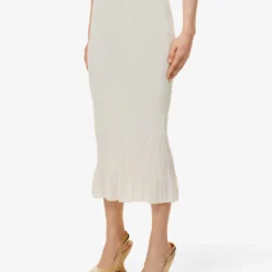 Bottega Veneta Slim-fit Flared-hem Cotton-blend Knitted Midi Skirt 7 Bottega Veneta Slim-fit Flared-hem Cotton-blend Knitted Midi Skirt -Outlet Pique Style Store R04121136 CHALK ALT02