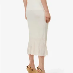 Bottega Veneta Slim-fit Flared-hem Cotton-blend Knitted Midi Skirt 8 Bottega Veneta Slim-fit Flared-hem Cotton-blend Knitted Midi Skirt -Outlet Pique Style Store R04121136 CHALK ALT03