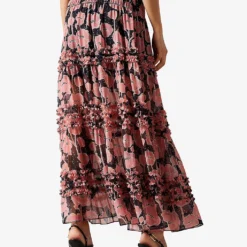 Ted Baker Allesaa Floral-print Tiered Recycled-polyester Maxi Skirt -Outlet Pique Style Store R04121162 BLACK ALT03