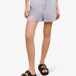 Maje Striped Elasticated-waist Stretch Cotton-blend Shorts 7 Maje Striped Elasticated-waist Stretch Cotton-blend Shorts -Outlet Pique Style Store R04121176 BLEUS ALT02