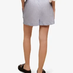 Maje Striped Elasticated-waist Stretch Cotton-blend Shorts 8 Maje Striped Elasticated-waist Stretch Cotton-blend Shorts -Outlet Pique Style Store R04121176 BLEUS ALT03