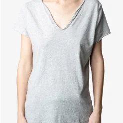 Zadig & Voltaire Henley Skull And Floral-embellished Cotton-jersey T-shirt -Outlet Pique Style Store R04121844 GRISCHINE ALT02