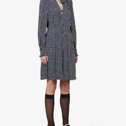 ME AND EM Floral-print Self-tie Neck Recycled-polyester Mini Dress 7 ME AND EM Floral-print Self-tie Neck Recycled-polyester Mini Dress -Outlet Pique Style Store R04122191 NAVYECLIPSECREAM ALT02