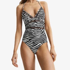 Reiss Gia Zebra-print Halterneck Swimsuit 7 Reiss Gia Zebra-print Halterneck Swimsuit -Outlet Pique Style Store R04122274 BLACKWHITE ALT02