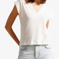 Ted Baker Effiy Lace-trimmed V-neck Linen And Cotton-blend T-shirt 6 Ted Baker Effiy Lace-trimmed V-neck Linen And Cotton-blend T-shirt -Outlet Pique Style Store R04122373 WHITE ALT02