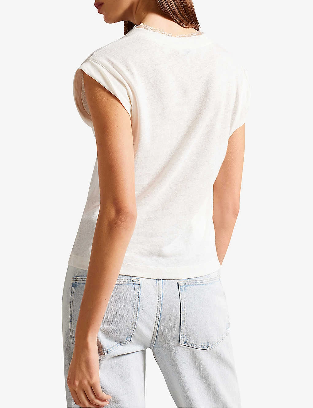 Ted Baker Effiy Lace-trimmed V-neck Linen And Cotton-blend T-shirt 4 Ted Baker Effiy Lace-trimmed V-neck Linen And Cotton-blend T-shirt - Image 4