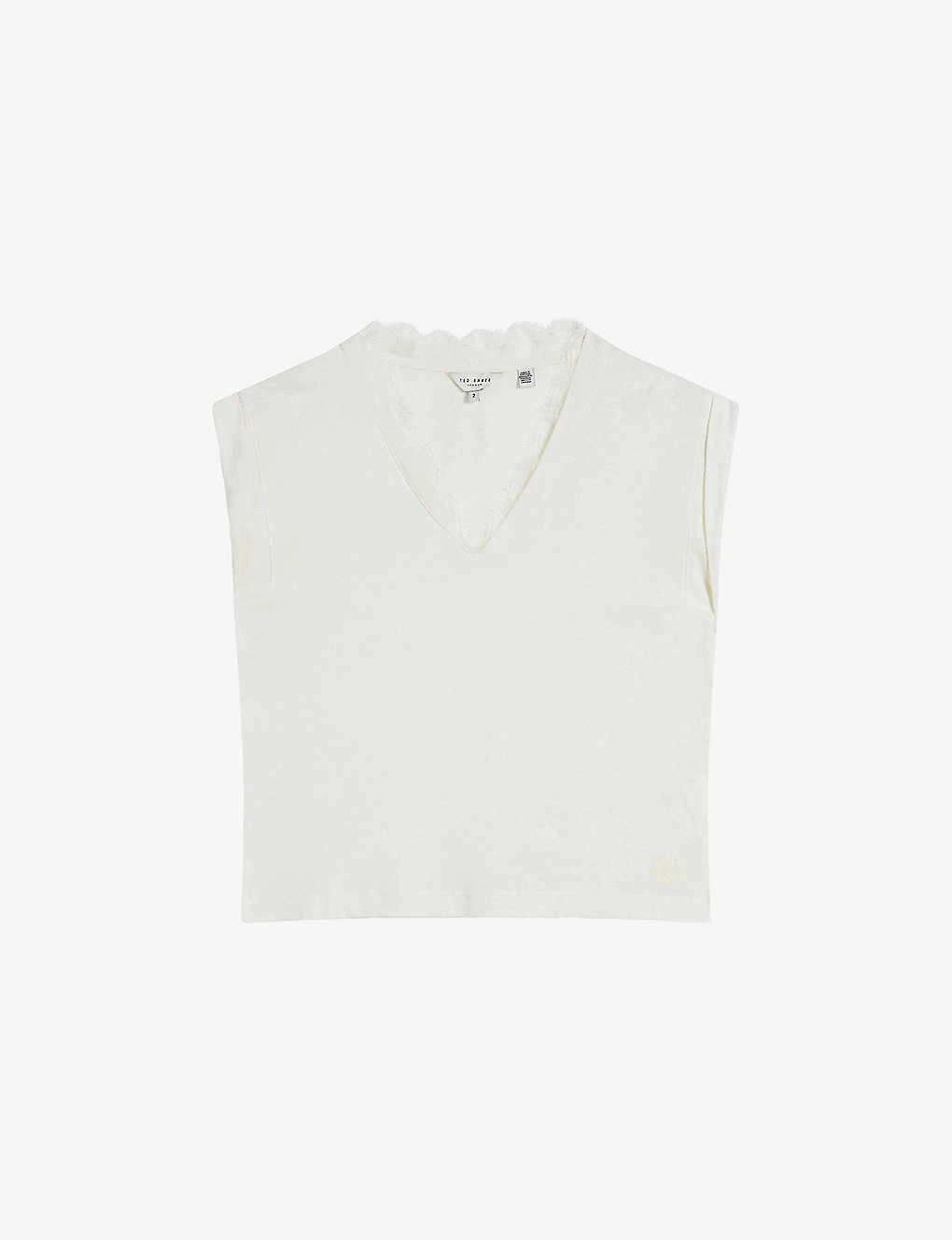 Ted Baker Effiy Lace-trimmed V-neck Linen And Cotton-blend T-shirt 1 Ted Baker Effiy Lace-trimmed V-neck Linen And Cotton-blend T-shirt