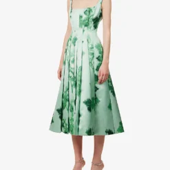 Adele Floral-print Pleated Woven Midi Dress 7 Adele Floral-print Pleated Woven Midi Dress -Outlet Pique Style Store R04123592 MOIREROSESEMERALD ALT02