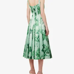 Adele Floral-print Pleated Woven Midi Dress 8 Adele Floral-print Pleated Woven Midi Dress -Outlet Pique Style Store R04123592 MOIREROSESEMERALD ALT03
