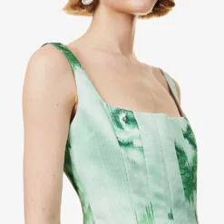 Adele Floral-print Pleated Woven Midi Dress 9 Adele Floral-print Pleated Woven Midi Dress -Outlet Pique Style Store R04123592 MOIREROSESEMERALD ALT04