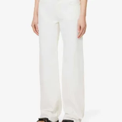 ANINE BING Hugh Wide-leg High-rise Cotton-twill Jeans -Outlet Pique Style Store R04123610 IVORY ALT02