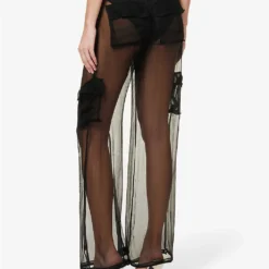 Cargo Semi-sheer Crepe Trousers -Outlet Pique Style Store R04124431 BLACK ALT03