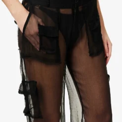 Cargo Semi-sheer Crepe Trousers -Outlet Pique Style Store R04124431 BLACK ALT04